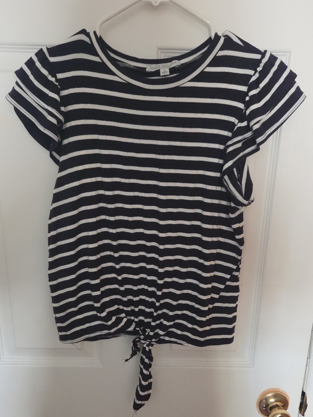 Green Envelope Black & White Striped Tie-Front Tee